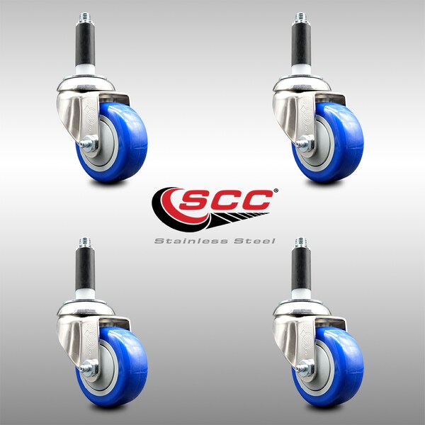 Service Caster 3.5 Inch 316SS Blue Polyurethane Swivel 3/4 Inch Expanding Stem Caster Set SCC-SS316EX20S3514-PPUB-BLUE-34-4 - main